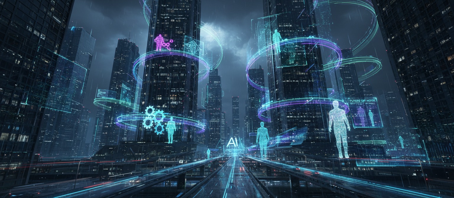 Digital visualisation of a city skyline with glowing outlines