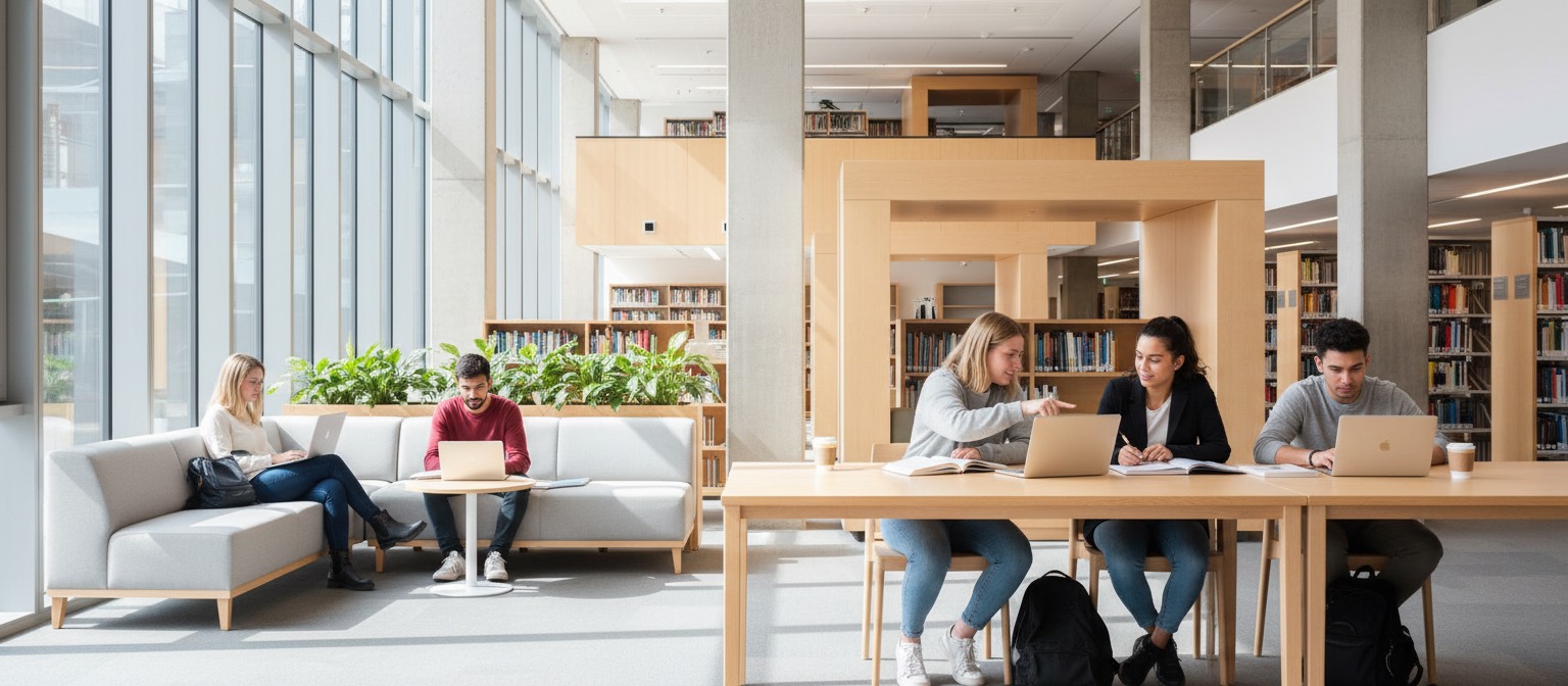 People working in a shared study space