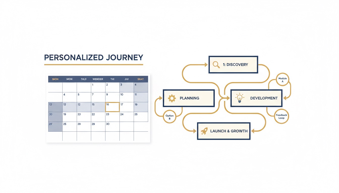 Calendar and process flowchart for a weekly founder plan